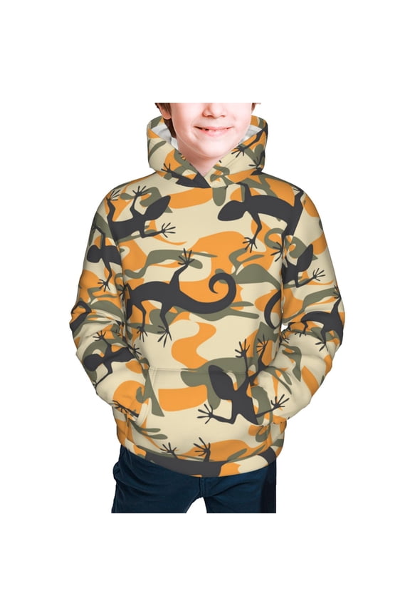 Youth Hoodies Sweashirts Kids Hooded Sweatshirt, Lizard Camouflage Camo