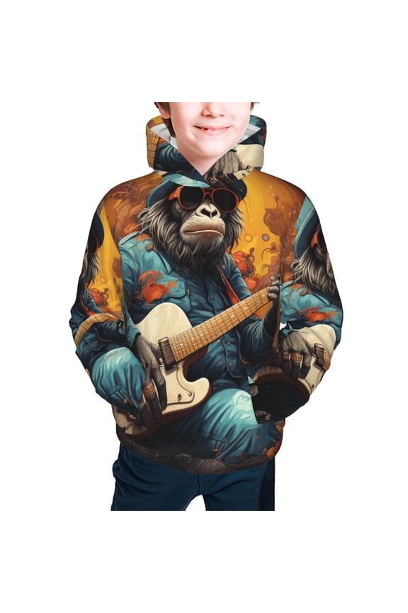 Youth Hoodies Sweashirts Kids Hooded Sweatshirt, Monkey Playing Guitar Cool