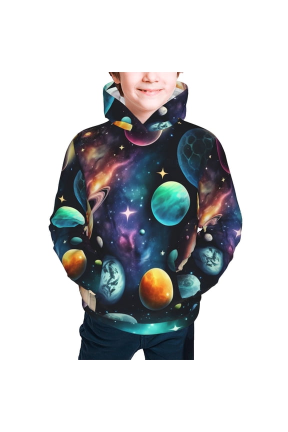 Youth Hoodies Sweashirts Kids Hooded Sweatshirt, Planets Galaxy Stars Cosmic Space
