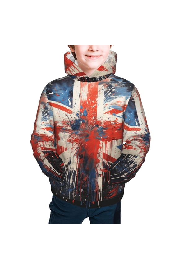 Youth Hoodies Sweashirts Kids Hooded Sweatshirt, Union Jack UK Flag Art