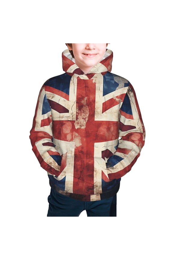 Youth Hoodies Sweashirts Kids Hooded Sweatshirt, Union Jack UK Flag Vintage