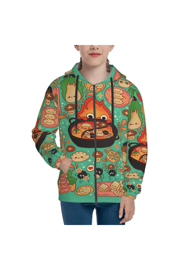 Youth Howls Moving Castl Fire Zip Up Graphic Hoodie with Pockets Comfort Long Sleeve Soft Hoodies