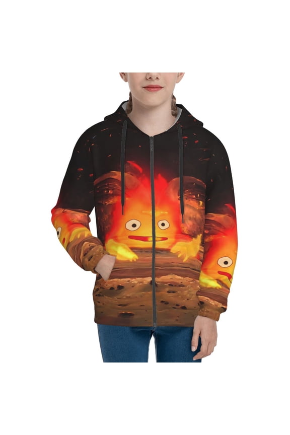 Youth Howls Moving Castl Fire Zip Up Graphic Hoodie with Pockets Comfort Long Sleeve Soft Hoodies