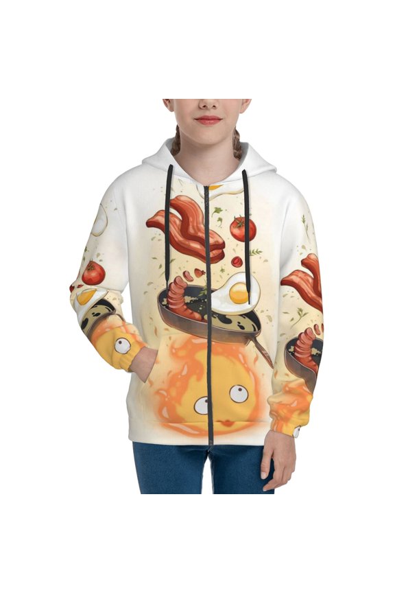 Youth Howls Moving Castl Fire Zip Up Graphic Hoodie with Pockets Comfort Long Sleeve Soft Hoodies