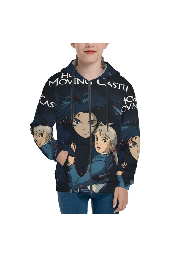 Youth Howls Moving Castl Zip Up Graphic Hoodie with Pockets Comfort Long Sleeve Soft Hoodies