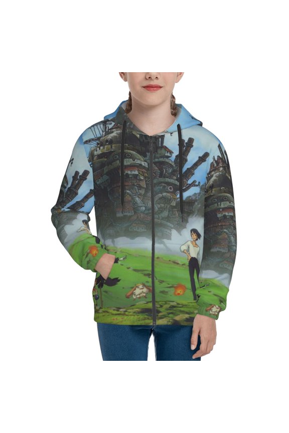 Youth Howls Moving Castl Zip Up Graphic Hoodie with Pockets Comfort Long Sleeve Soft Hoodies