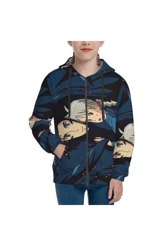 Youth Howls Moving Castl Zip Up Graphic Hoodie with Pockets Comfort Long Sleeve Soft Hoodies