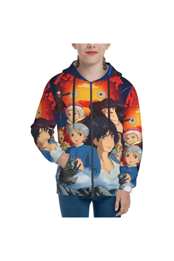 Youth Howls Moving Castl Zip Up Graphic Hoodie with Pockets Comfort Long Sleeve Soft Hoodies
