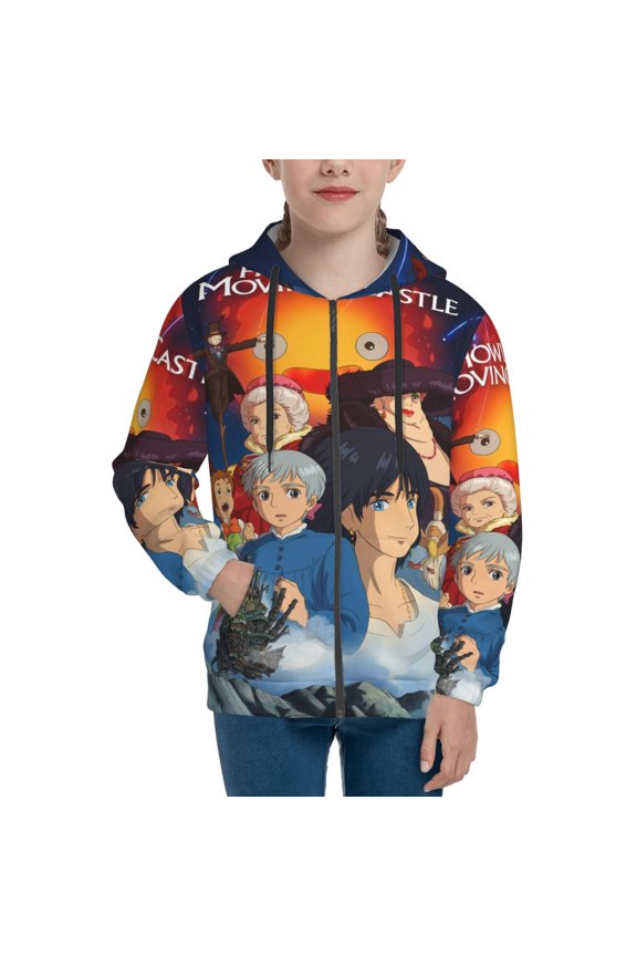Youth Howls Moving Castl Zip Up Graphic Hoodie with Pockets Comfort Long Sleeve Soft Hoodies