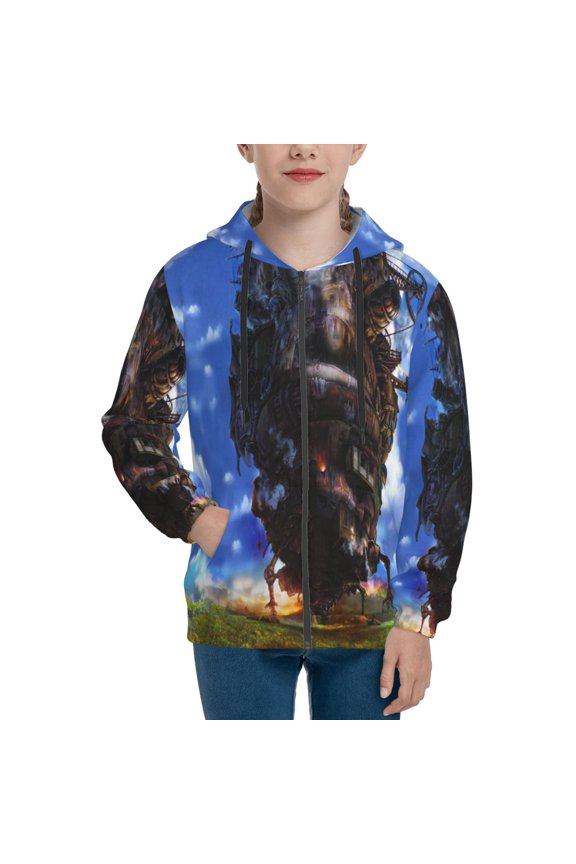 Youth Howls Moving Castl Zip Up Graphic Hoodie with Pockets Comfort Long Sleeve Soft Hoodies