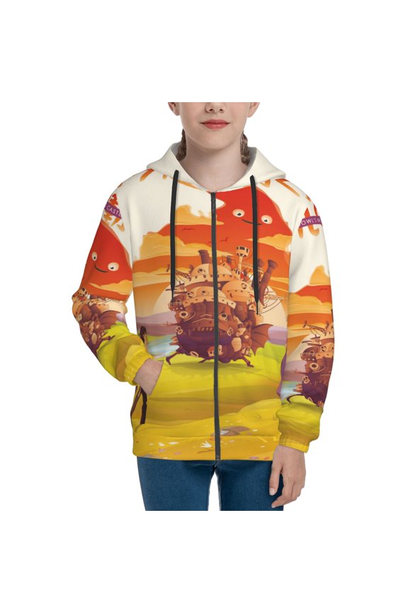 Youth Howls Moving Castl Zip Up Graphic Hoodie with Pockets Comfort Long Sleeve Soft Hoodies