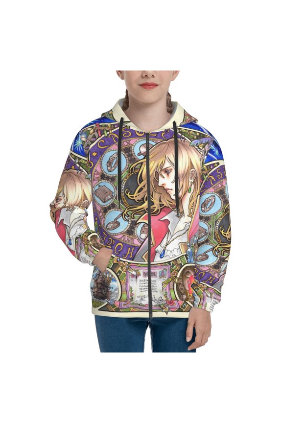 Youth Howls Moving Castl Zip Up Graphic Hoodie with Pockets Comfort Long Sleeve Soft Hoodies