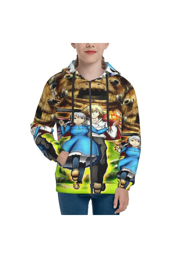 Youth Howls Moving Castl Zip Up Graphic Hoodie with Pockets Comfort Long Sleeve Soft Hoodies