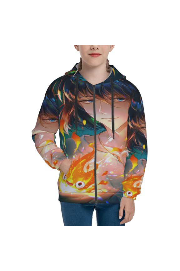 Youth Howls Moving Castl Zip Up Graphic Hoodie with Pockets Comfort Long Sleeve Soft Hoodies