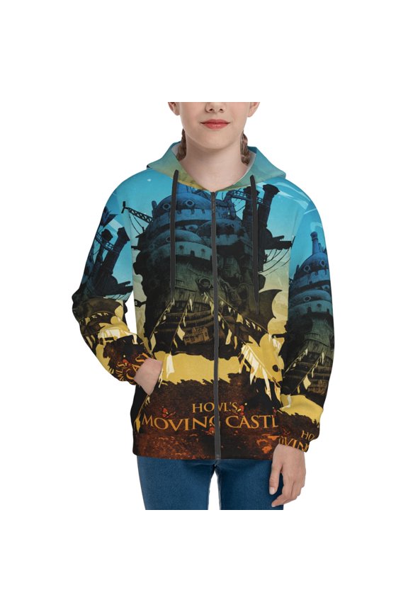 Youth Howls Moving Castl Zip Up Graphic Hoodie with Pockets Comfort Long Sleeve Soft Hoodies