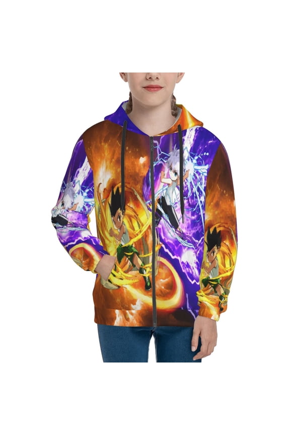 Youth Hunter X Hunte Gon Killua Zip Up Graphic Hoodie with Pockets Comfort Long Sleeve Soft Hoodies