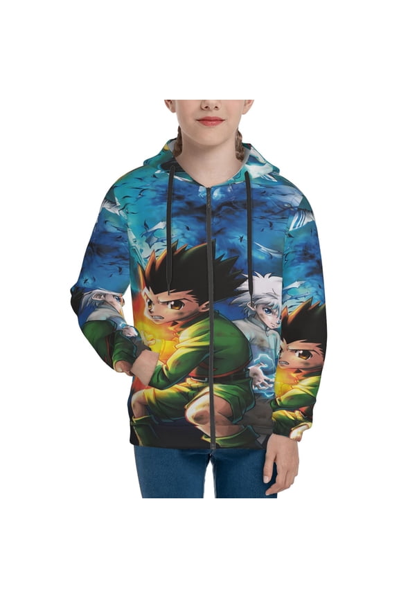 Youth Hunter X Hunte Gon Killua Zip Up Graphic Hoodie with Pockets Comfort Long Sleeve Soft Hoodies