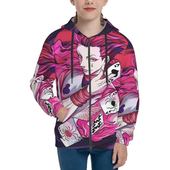 Youth Hunter X Hunte Hisoka Zip Up Graphic Hoodie with Pockets Comfort Long Sleeve Soft Hoodies