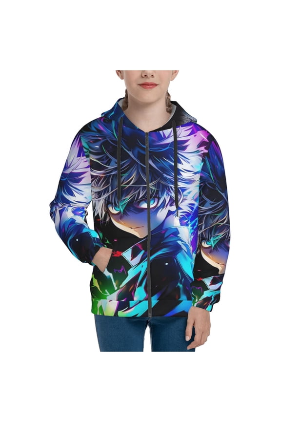 Youth Hunter X Hunte Killua Lightning Zip Up Graphic Hoodie with Pockets Comfort Long Sleeve Soft Hoodies