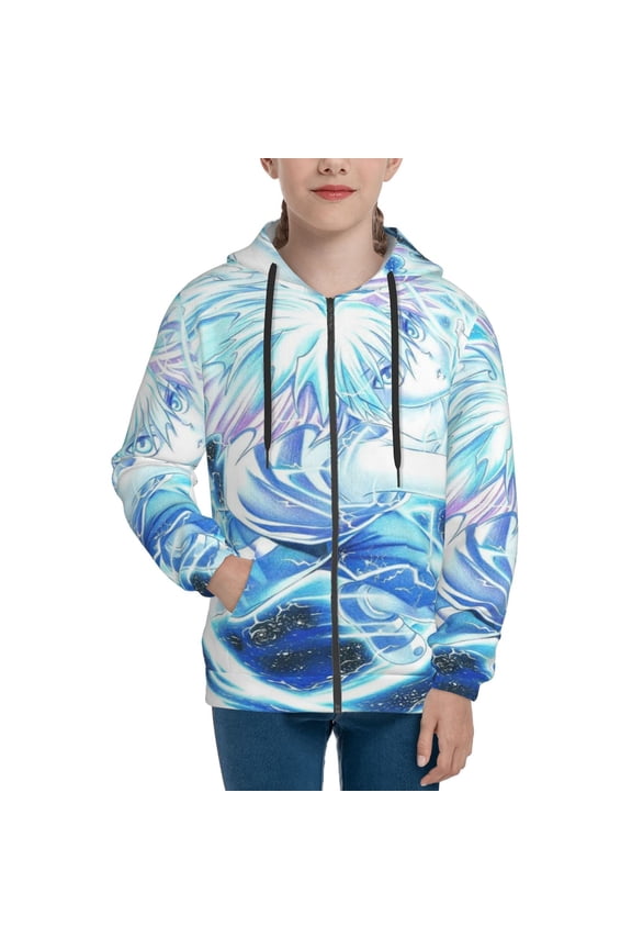 Youth Hunter X Hunte Killua Lightning Zip Up Graphic Hoodie with Pockets Comfort Long Sleeve Soft Hoodies