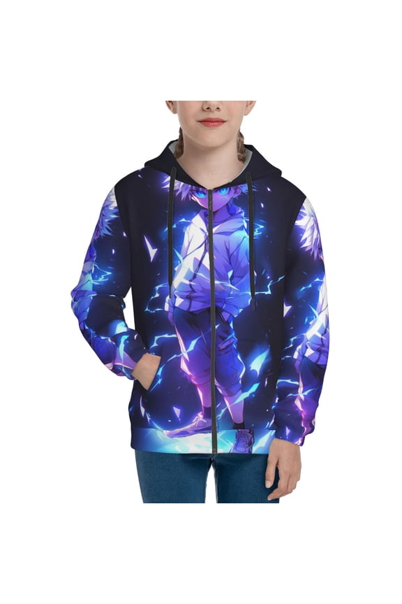 Youth Hunter X Hunte Killua Lightning Zip Up Graphic Hoodie with Pockets Comfort Long Sleeve Soft Hoodies