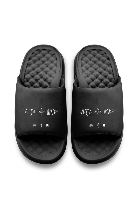 Youth ISlide A'ja Wilson Black Las Vegas Aces Round 21 Motive Slide Sandals