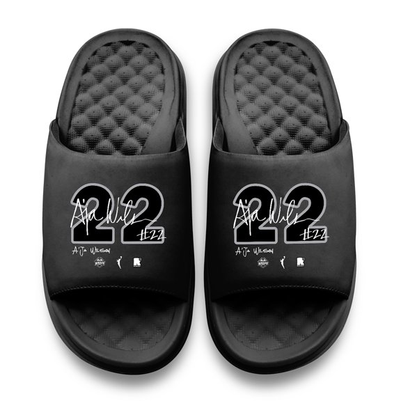 Youth ISlide A'ja Wilson Black Las Vegas Aces Round 21 Motive Slide Sandals