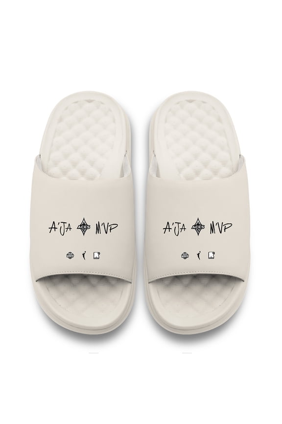 Youth ISlide A'ja Wilson Cream Las Vegas Aces Round 21 Motive Slide Sandals