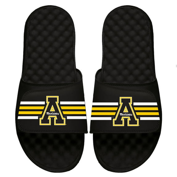 Youth ISlide Black Appalachian State Mountaineers Varsity Stripes Slide Sandals