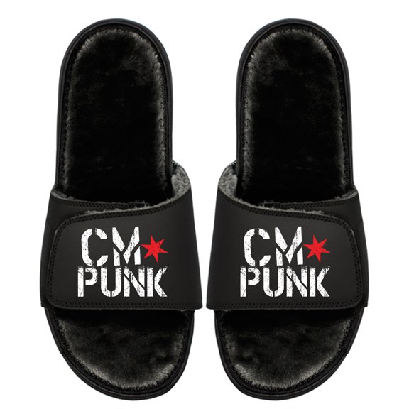 Youth ISlide Black CM Punk Fur Wordmark Slide Sandals