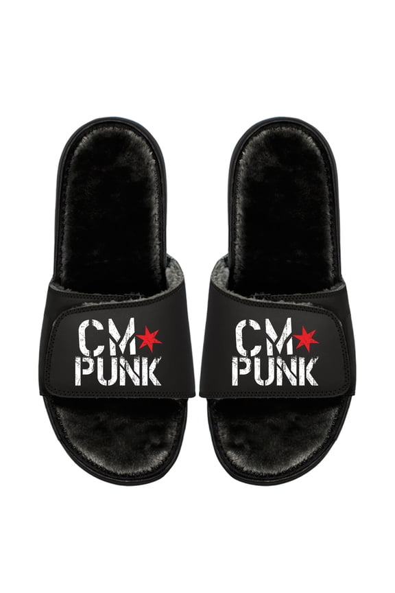 Youth ISlide Black CM Punk Fur Wordmark Slide Sandals