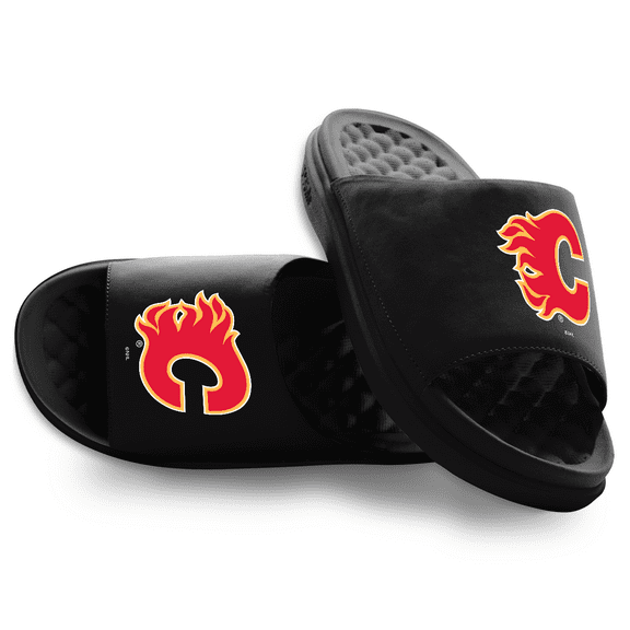 Youth ISlide Black Calgary Flames Primary Motive Slide Sandals