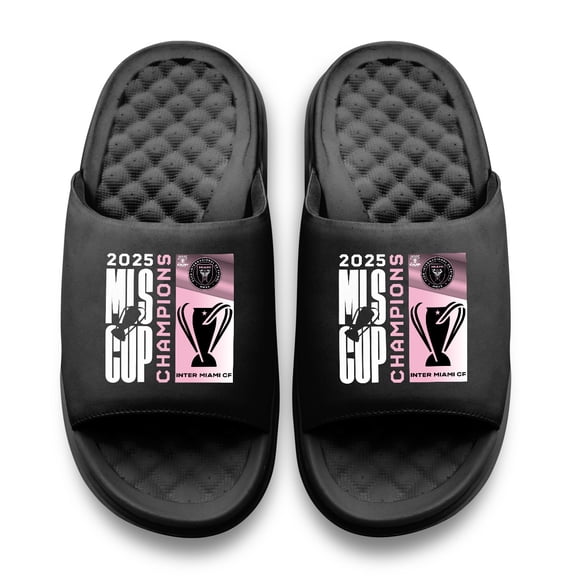 Youth ISlide Black Inter Miami CF 2025 MLS Cup Champions Collage Motive Slide Sandals