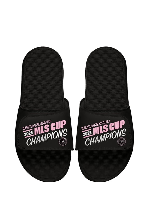 Youth ISlide Black Inter Miami CF 2025 MLS Cup Champions Wordmark Slide Sandals