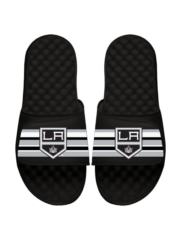 Youth ISlide Black Los Angeles Kings Stripe Logo Slide Sandals