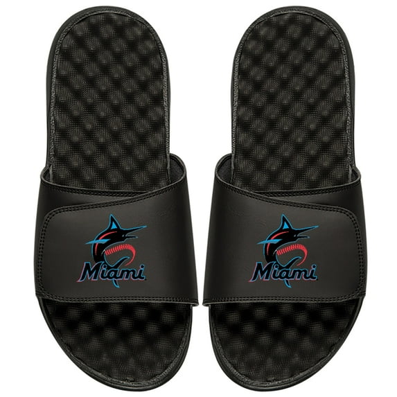 Youth ISlide Black Miami Marlins Primary Logo Slide Sandals