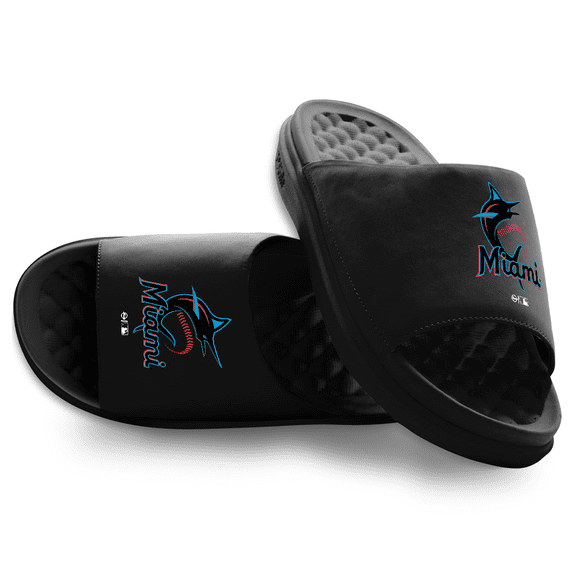 Youth ISlide Black Miami Marlins Primary Motive Slide Sandals