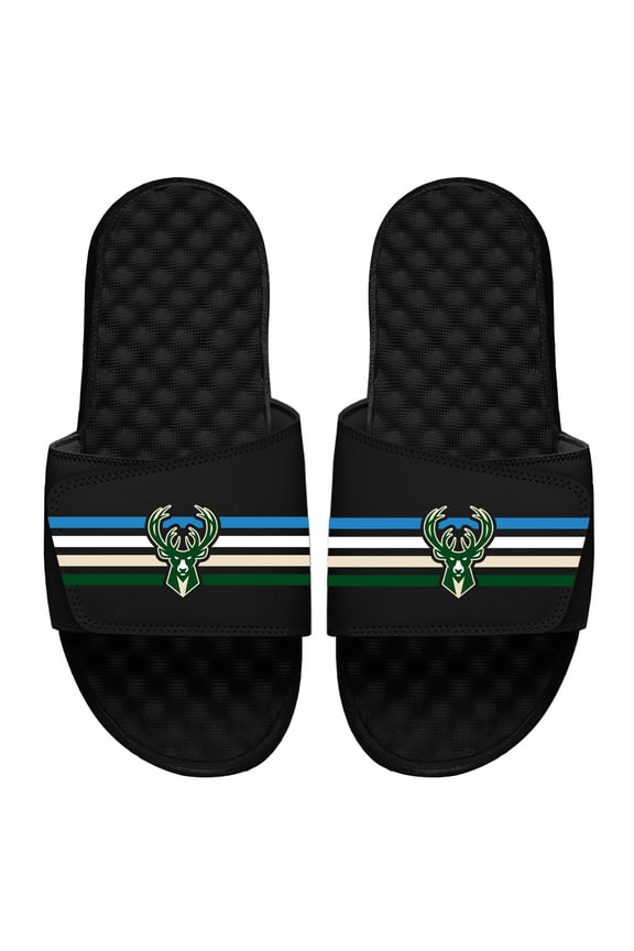 Youth ISlide Black Milwaukee Bucks Stripes Slide Sandals