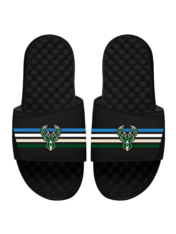 Youth ISlide Black Milwaukee Bucks Stripes Slide Sandals