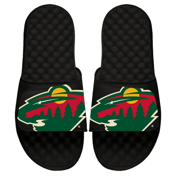 Youth ISlide Black Minnesota Wild Blown Up Logo Slide Sandals