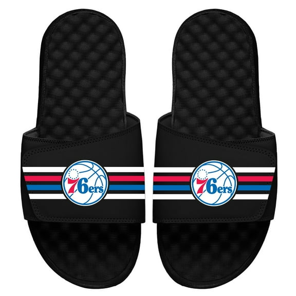 Youth ISlide Black Philadelphia 76ers Stripes Slide Sandals