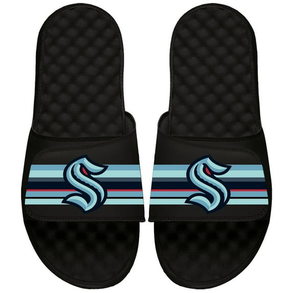 Youth ISlide Black Seattle Kraken Primary Logo Stripe Slide Sandals