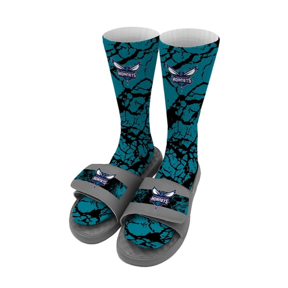 Youth ISlide Charlotte Hornets-Distressed Socks & Slide Sandals Bundle