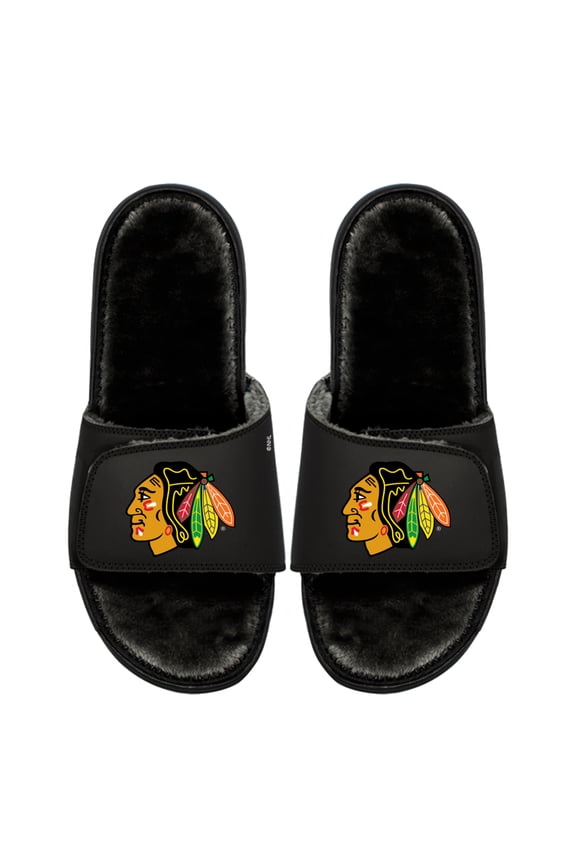 Youth ISlide Chicago Blackhawks Logo Fur Slide Sandals