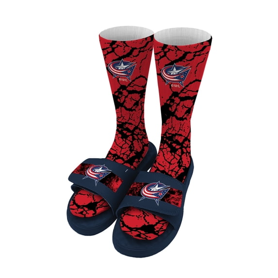Youth ISlide Columbus Blue Jackets Distressed Socks & Slide Sandals Bundle