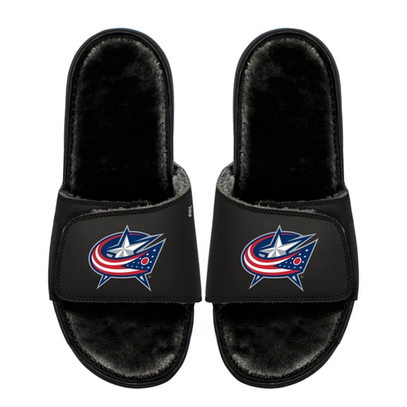Youth ISlide Columbus Blue Jackets Logo Fur Slide Sandals