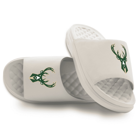 Youth ISlide Cream Milwaukee Bucks Primary Motive Slide Sandals
