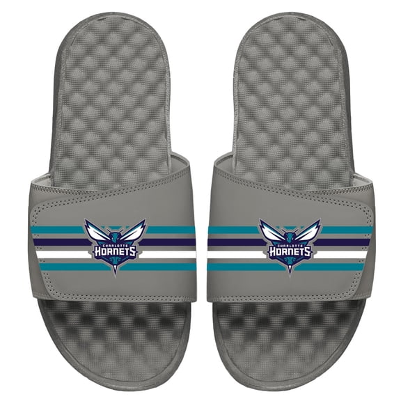 Youth ISlide Gray Charlotte Hornets Stripes Slide Sandals