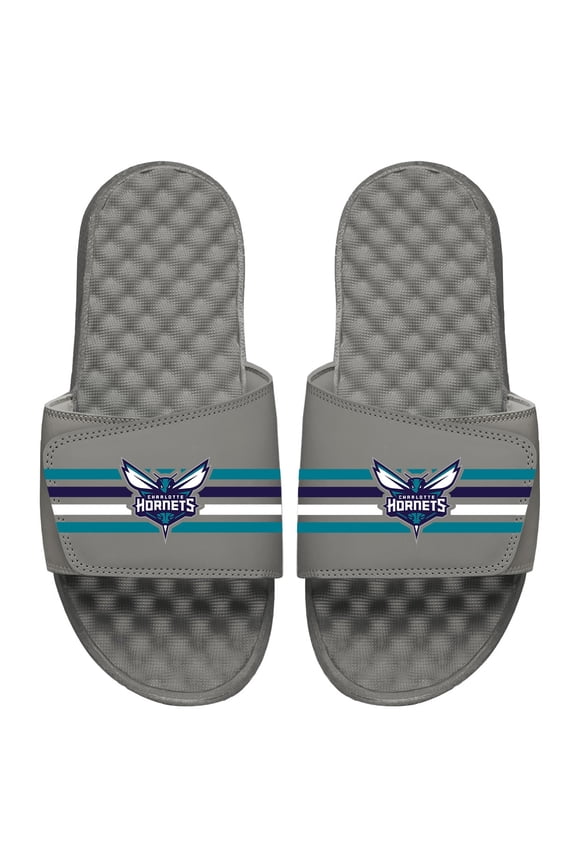 Youth ISlide Gray Charlotte Hornets Stripes Slide Sandals