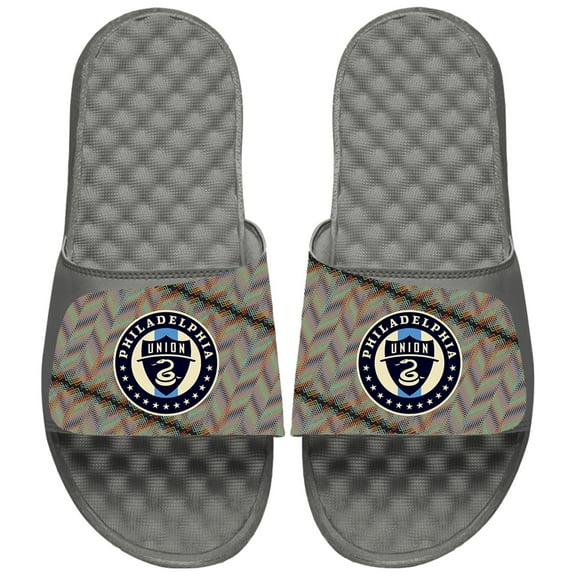 Youth ISlide Gray Philadelphia Union 2024 Hispanic Heritage Side Sandals